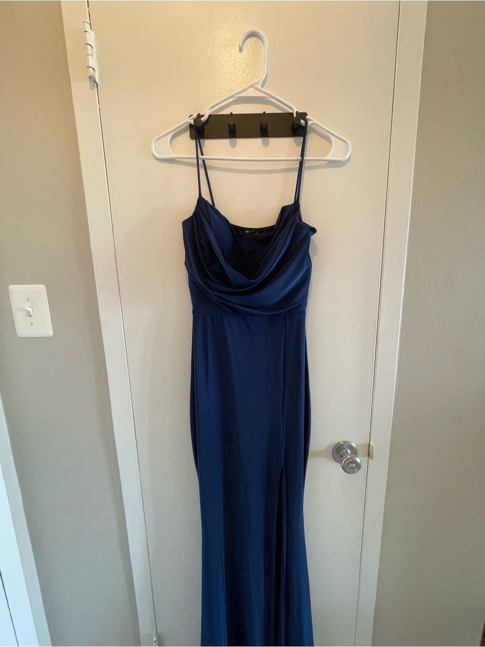 Windsor Navy Satin Cowl Neck Maxi Dress